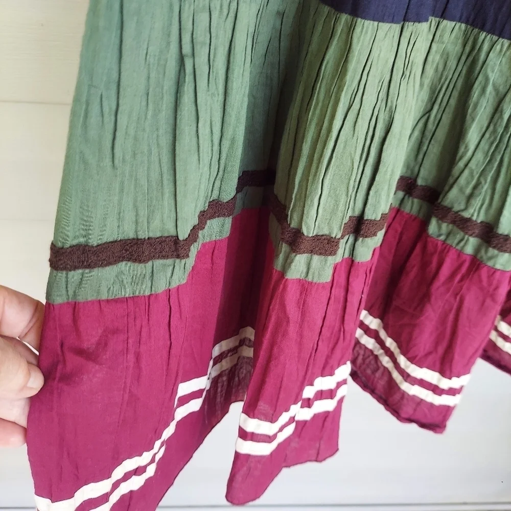Y2K Candies Tiered Boho Hippie Colorblock Maxi Skirt